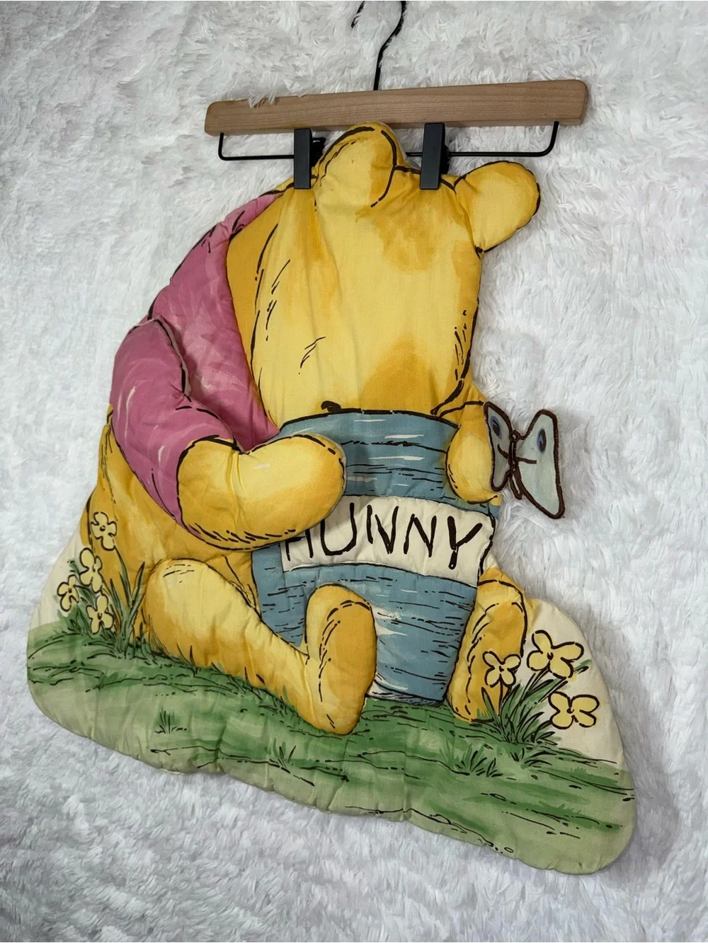 Vintage 90s Quilted Winnie the Pooh Honey Pot Baby Blanket Nursery Wall Decor